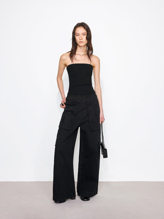 Double Waist Cargo Wide Pants