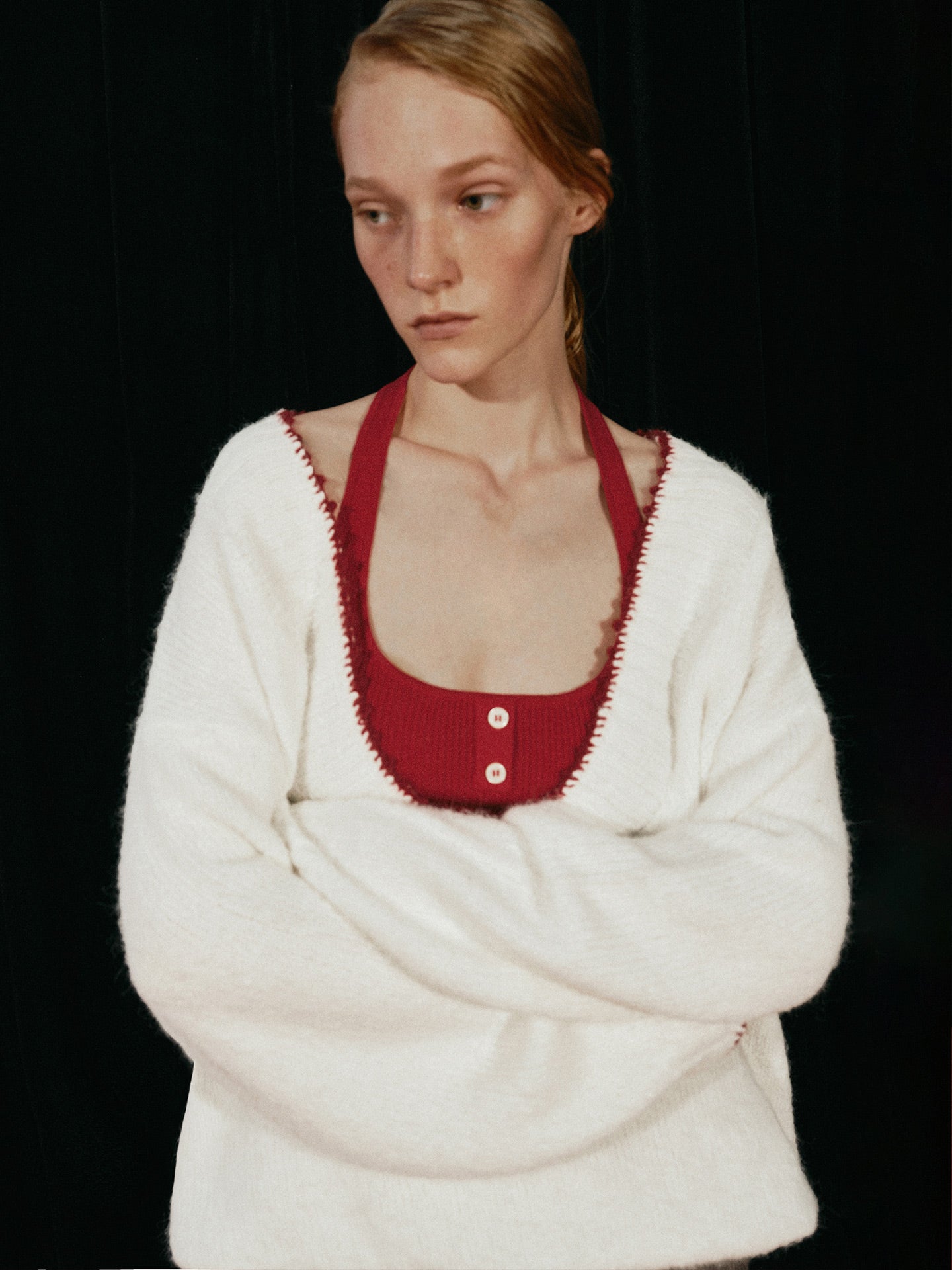 New Year Mock Two-Tone Knit Top