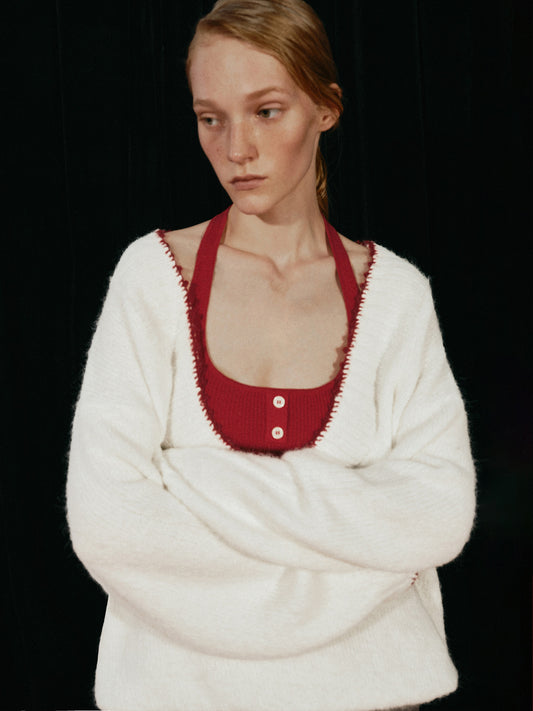 New Year Mock Two-Tone Knit Top