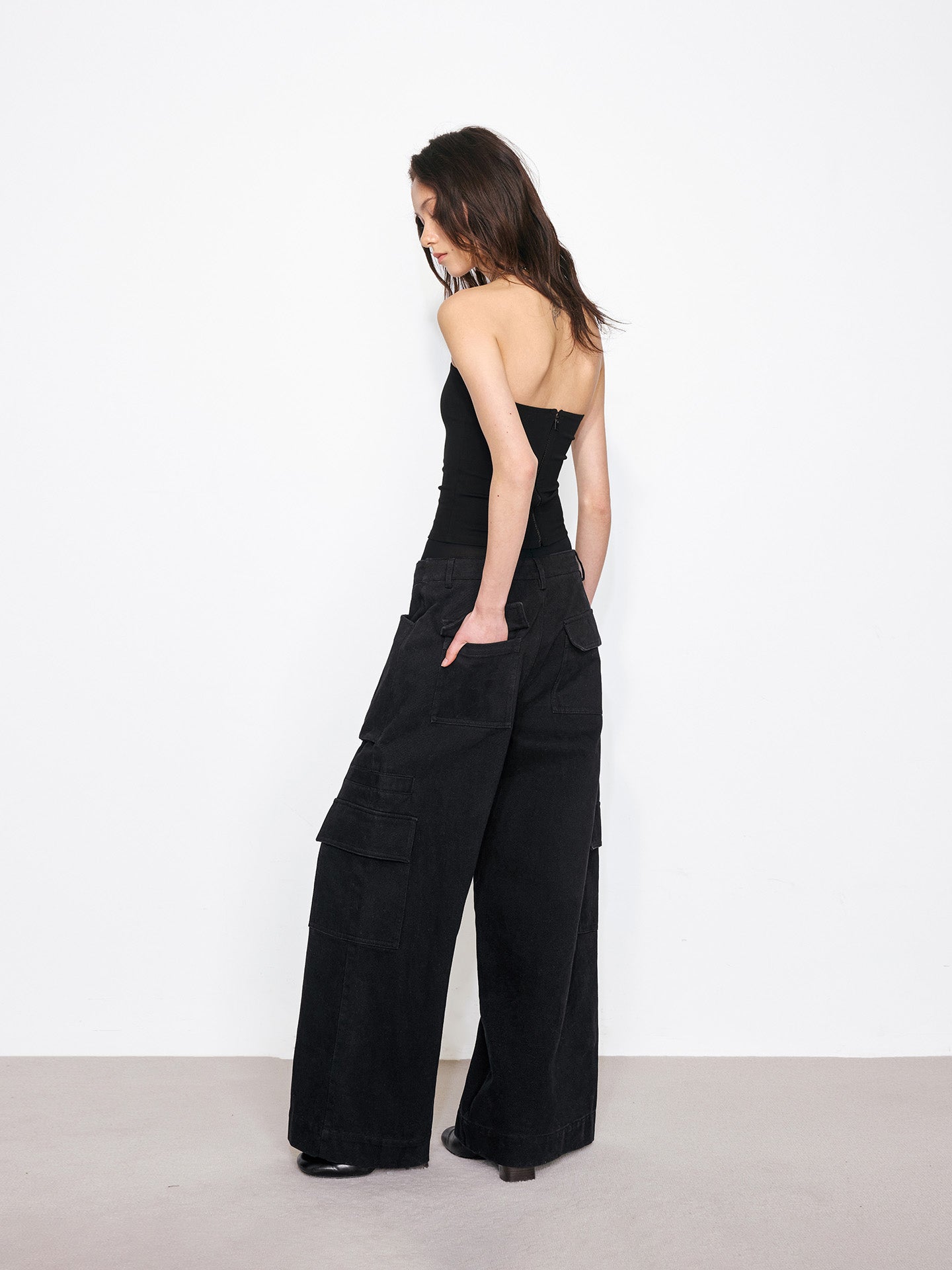 Double Waist Cargo Wide Pants