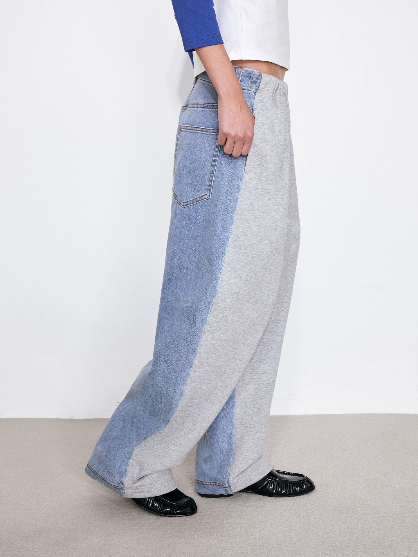 Front-Back Panel Denim Jogger Sweatpants