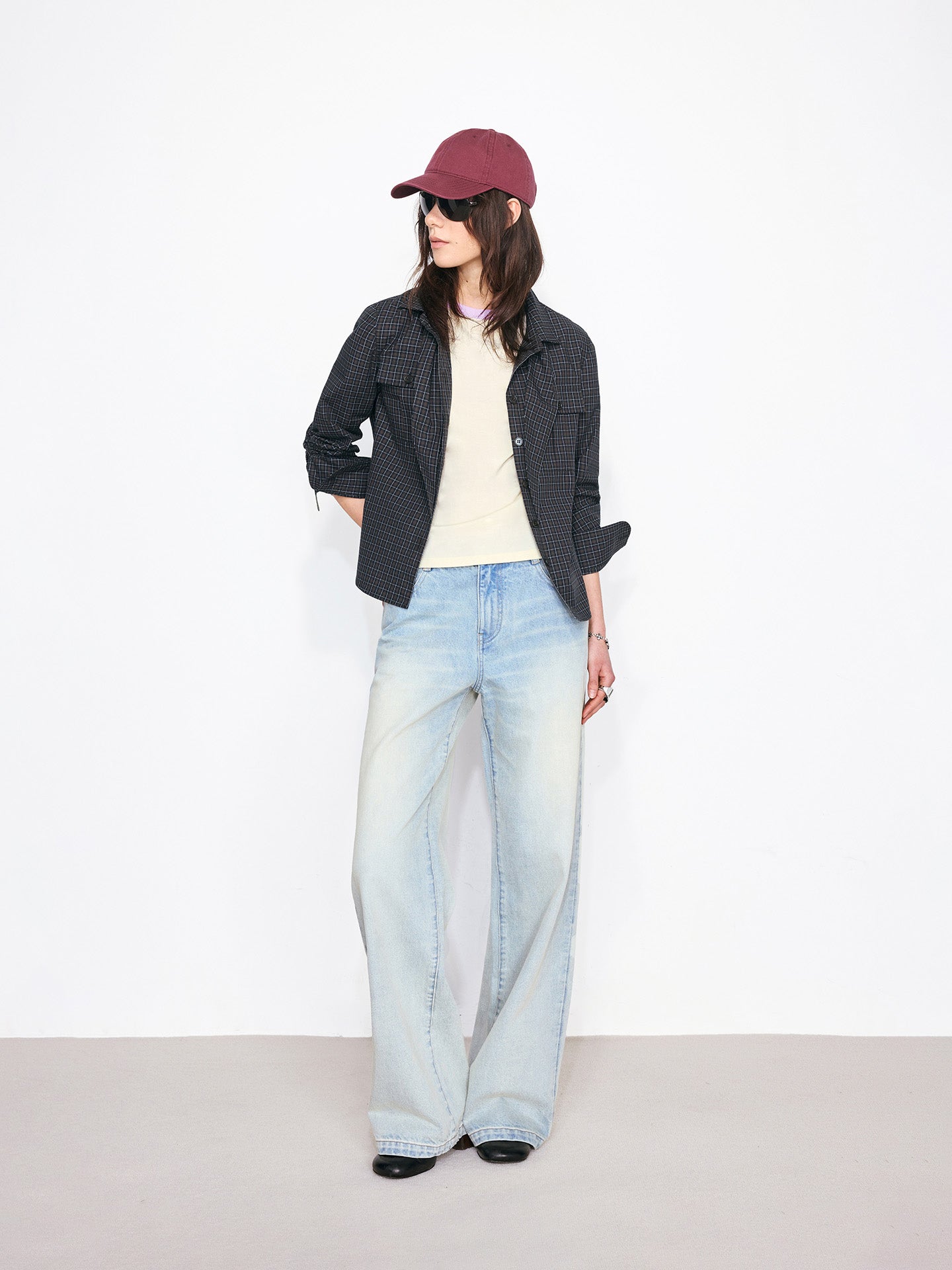 Work Plaid Shirt with Detachable Bow Tie