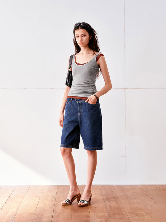 Color-Block Stitch Lyocell Basic Tank top