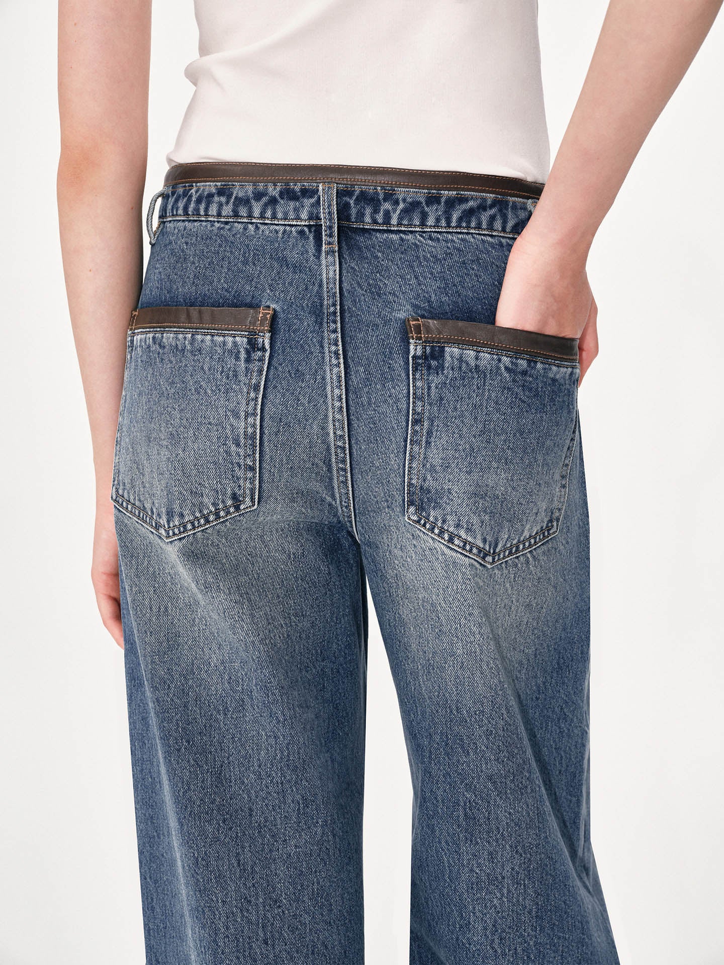 Wide-Leg Jeans with Leather Panels