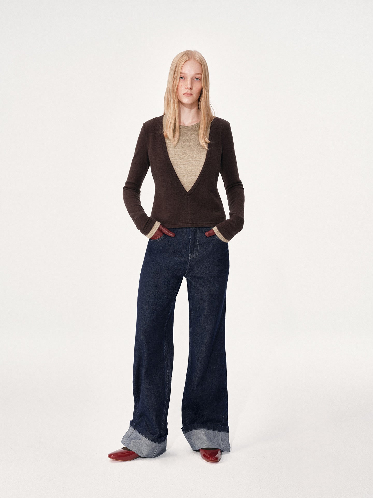 Color-block V-neck top