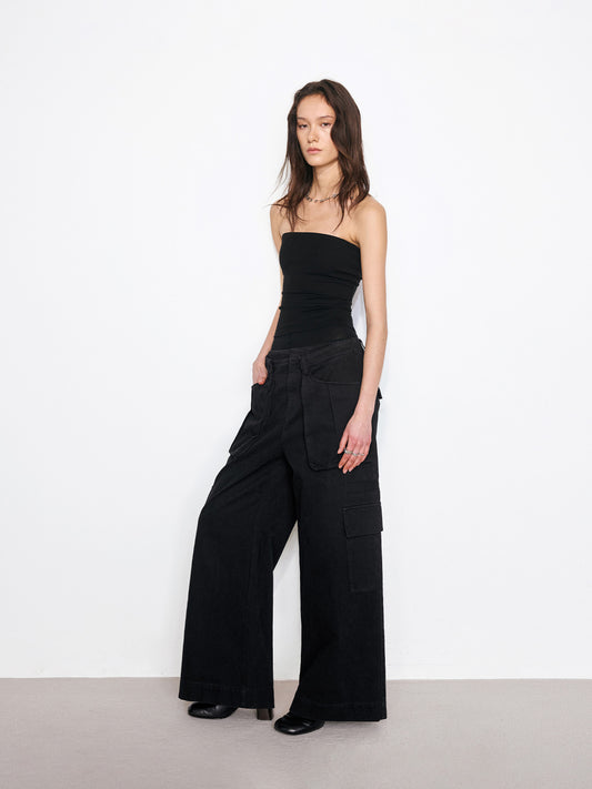 Double Waist Cargo Wide Pants