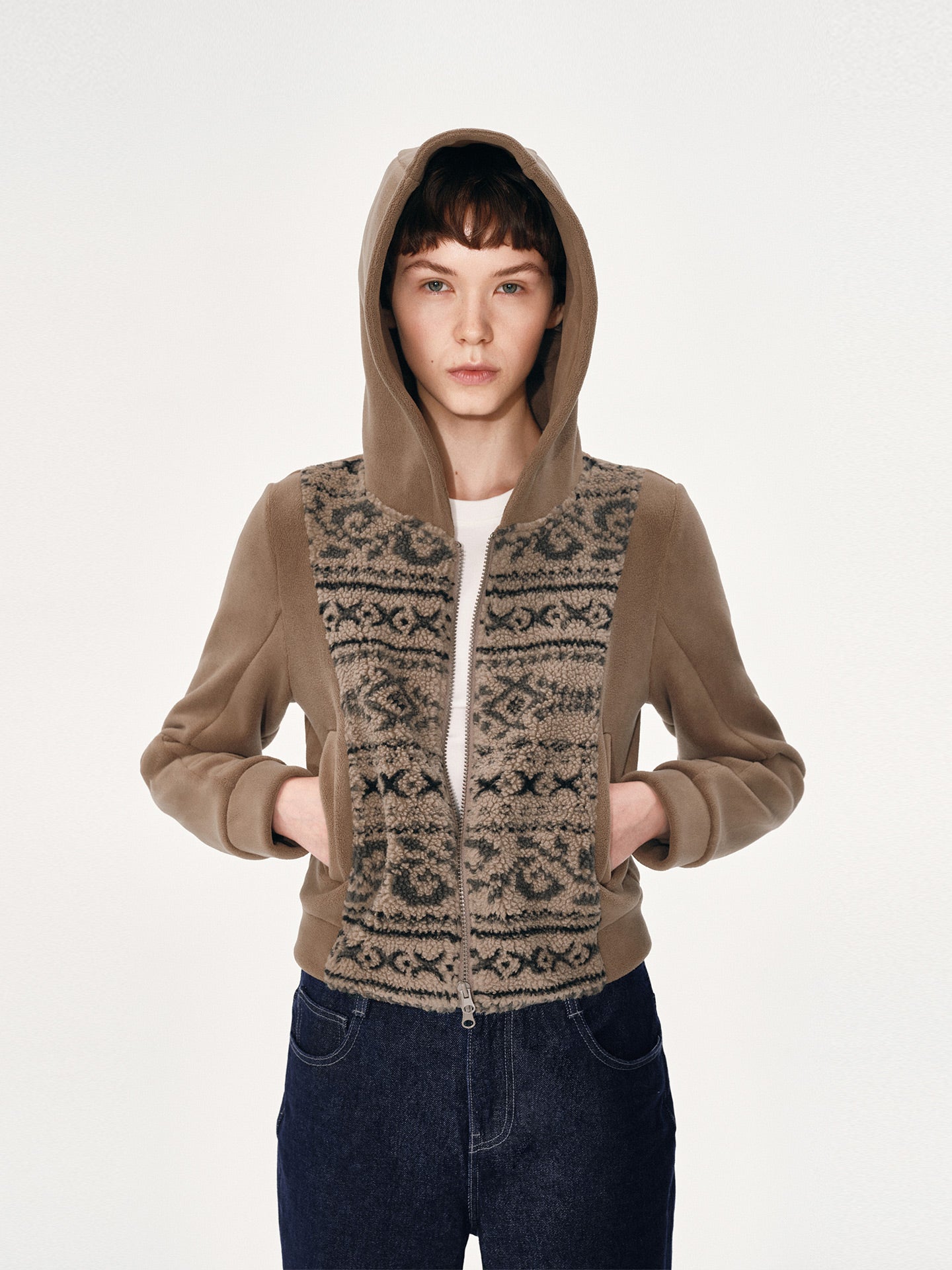 Polar fleece jacquard knit hoodie