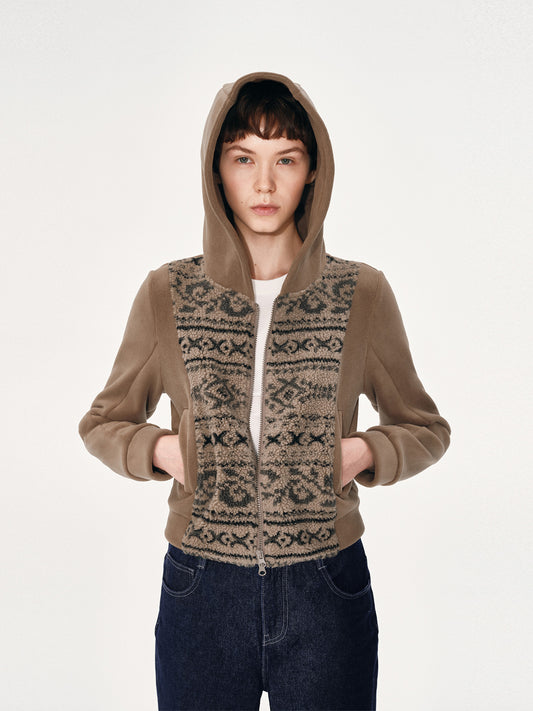 Polar fleece jacquard knit hoodie