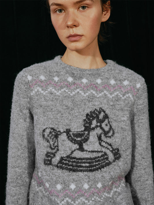 Rocking Horse Print Pullover Sweater