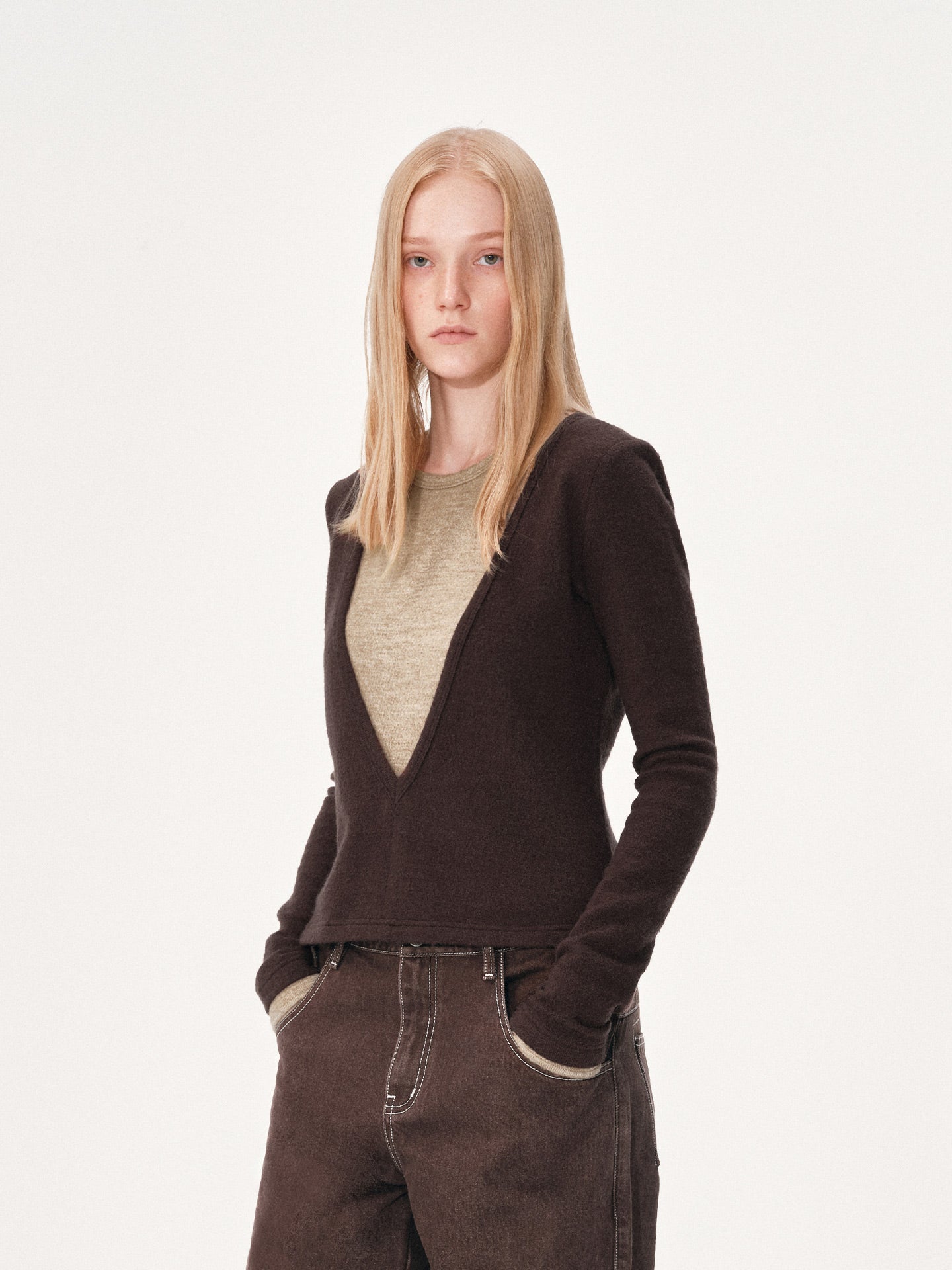 Color-block V-neck top