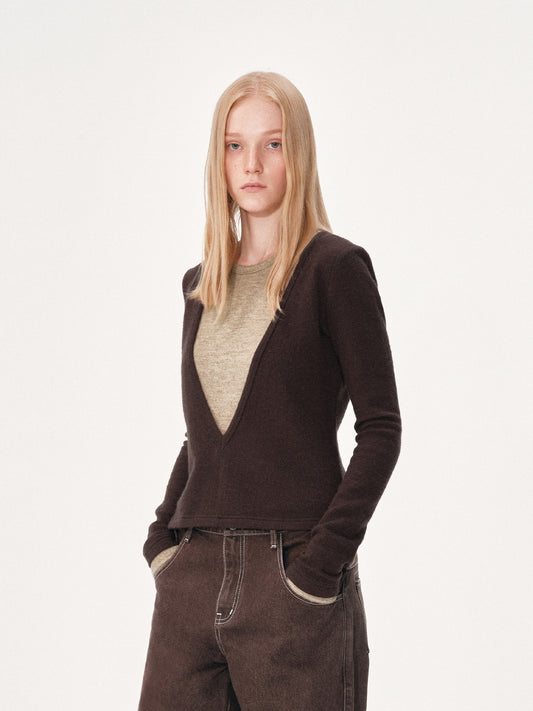 Color-block V-neck top