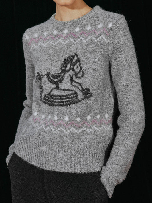 Rocking Horse Print Pullover Sweater