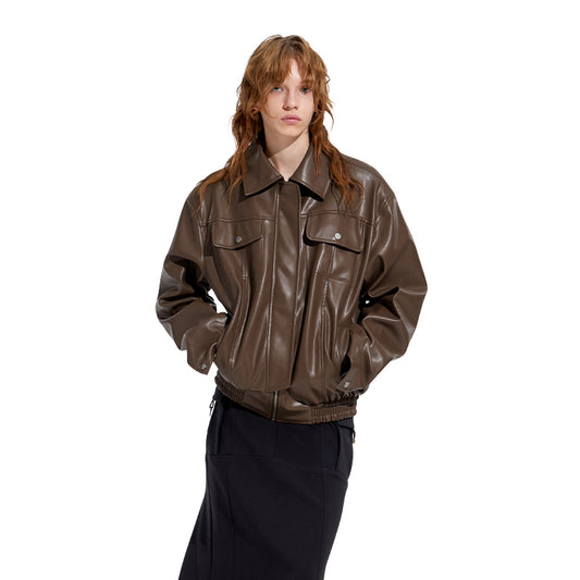 NUTH “Naturally 01”Vintage style Brown Faux Leather Jacket