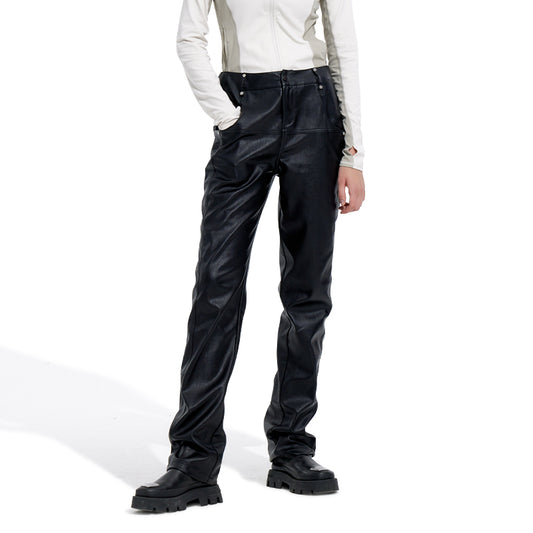NUTH “Nobody‘s Perfect” Black Faux Leather Straight-leg Pants
