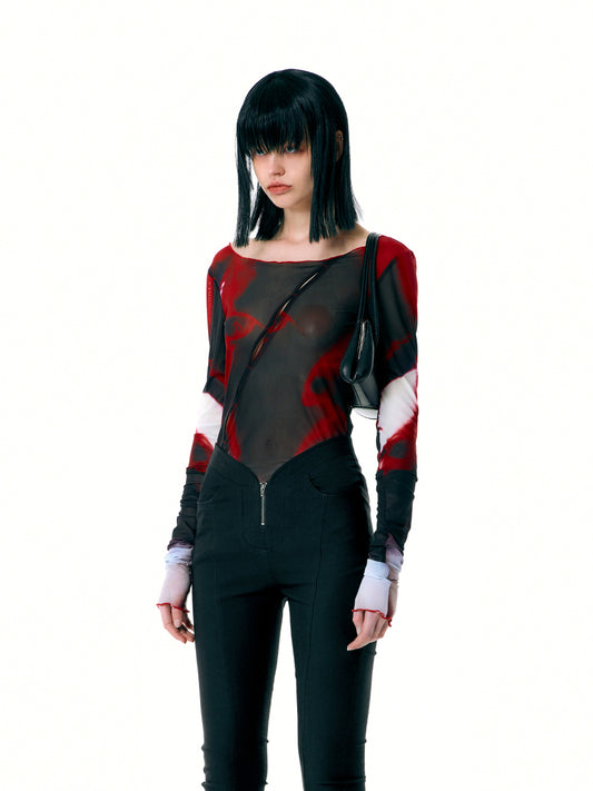 NUTH Black&Red Printed Jersey Top