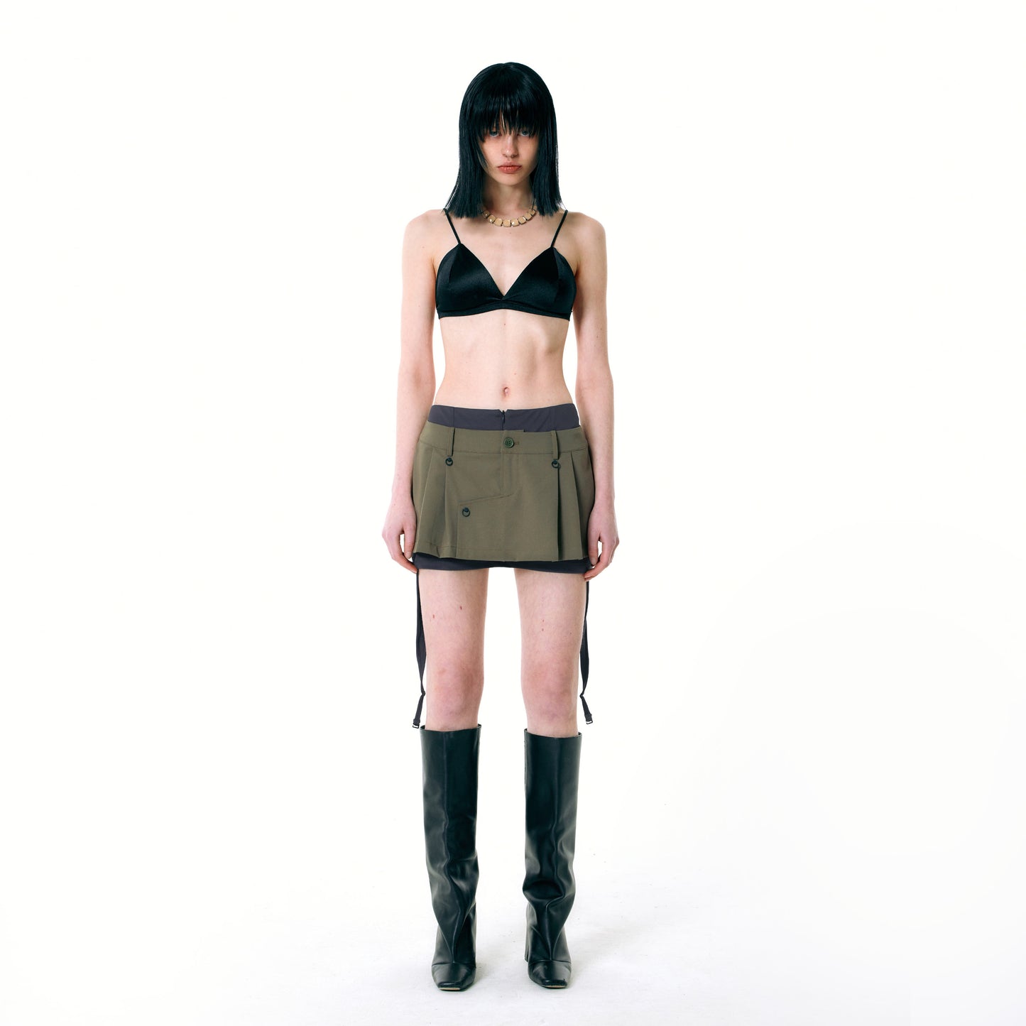 NUTH Khaki Double-decker Miniskirt