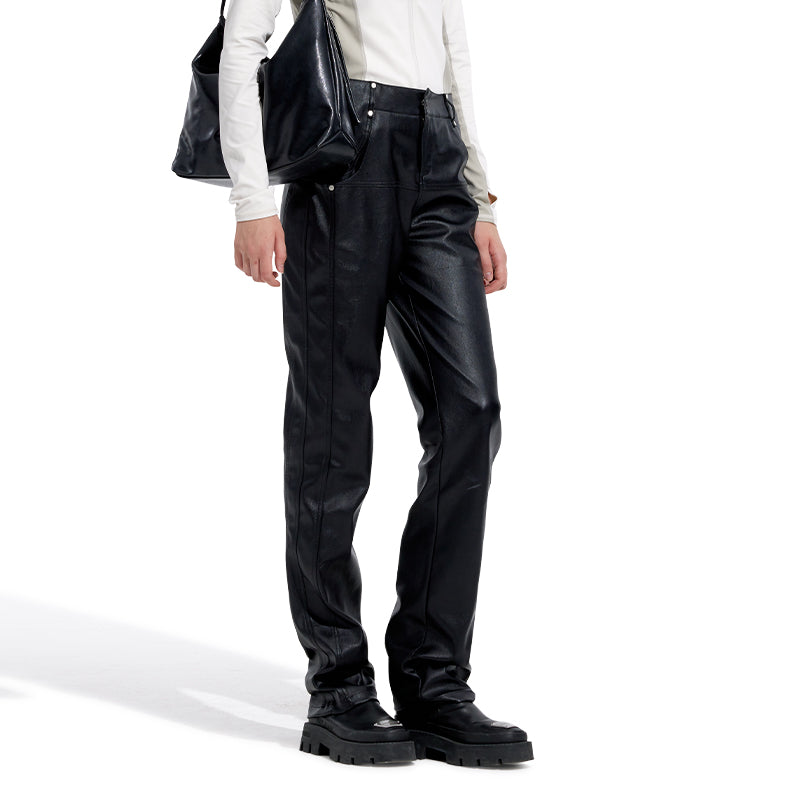 NUTH “Nobody‘s Perfect” Black Faux Leather Straight-leg Pants