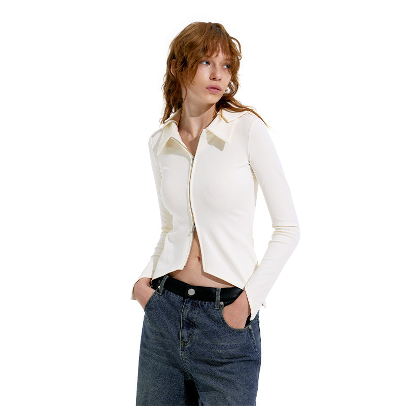 NUTH White Double Neckline Knitting Cardigan