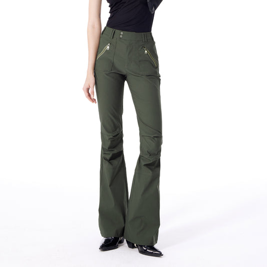 NUTH Green Military Flared Cargo Pants