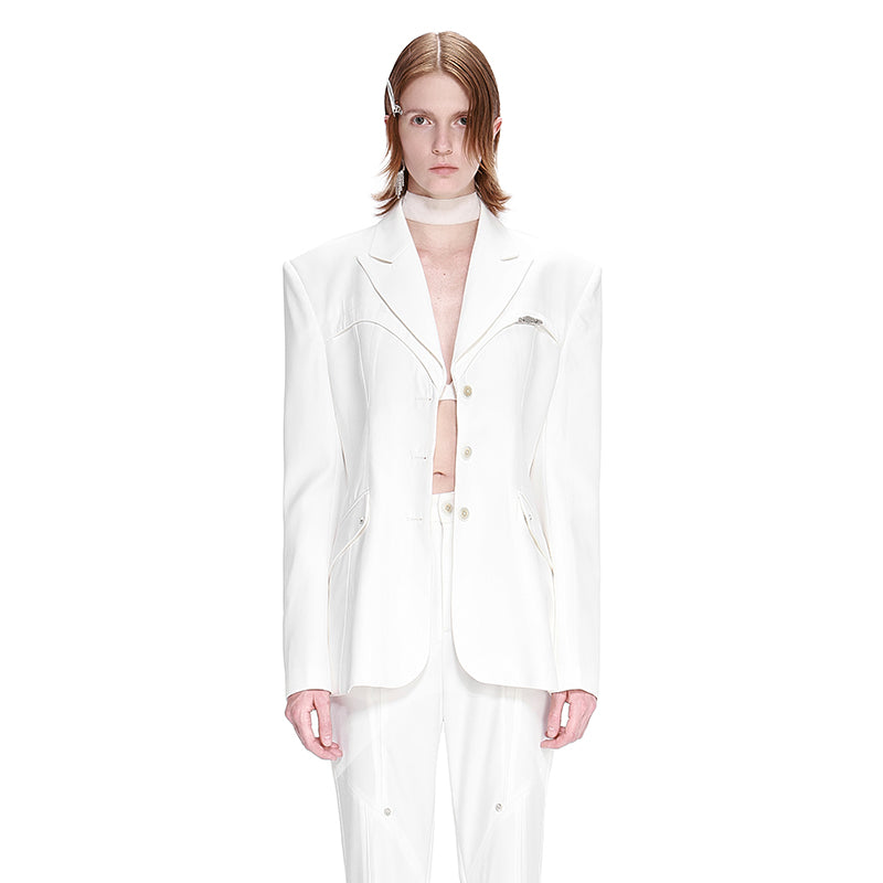 NUTH White Broad-shouldered Blazer Suit Jacket