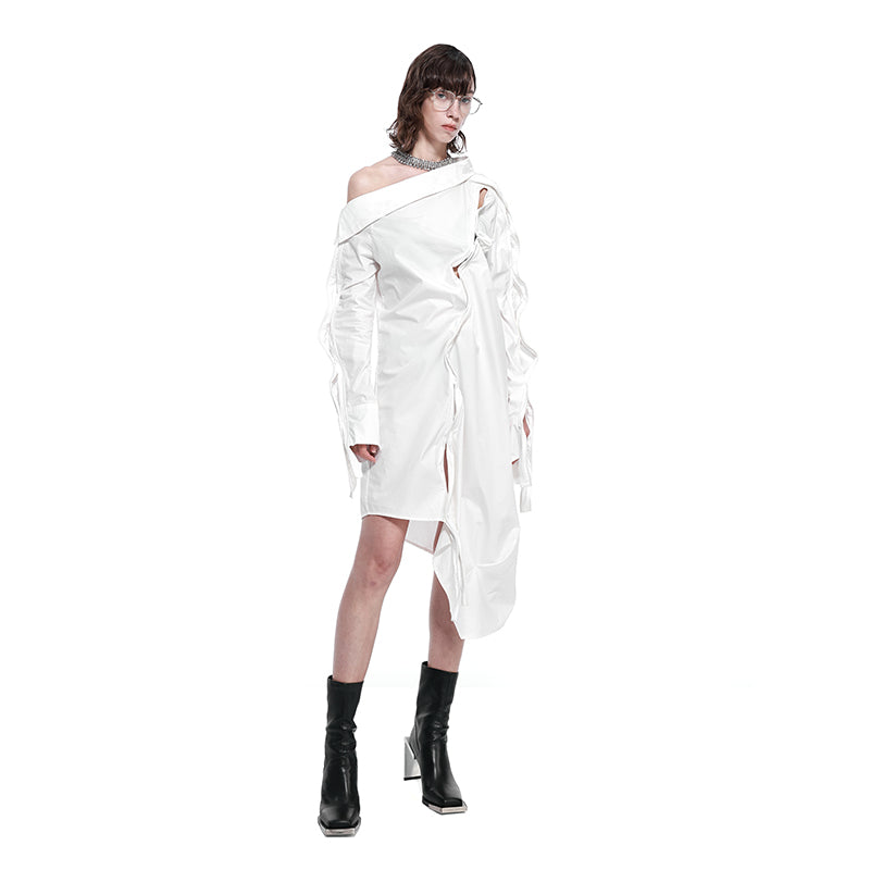 NUTH White Fishbone Structure long shirt-skirt Dress